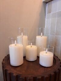 Ledkaarsen in glas set van 3 en 5 stuks in helder glas en zwart rookglas, oplaadbare draadloze LED kaarsen met warme sfeerverlichting