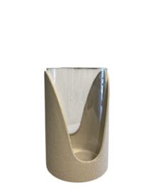 groot zandkleurig windlicht met matte structuur van 20 cm hoog voor sfeervolle woondecoratie