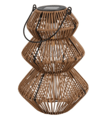 Grote solar tuinhanger 21x30 cm in zwart en bruin-naturel met warm sfeervol licht in de tuin