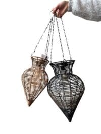 Solar hanger in naturel bruin van 27 cm hangend in tuin voor sfeervolle buitenverlichting