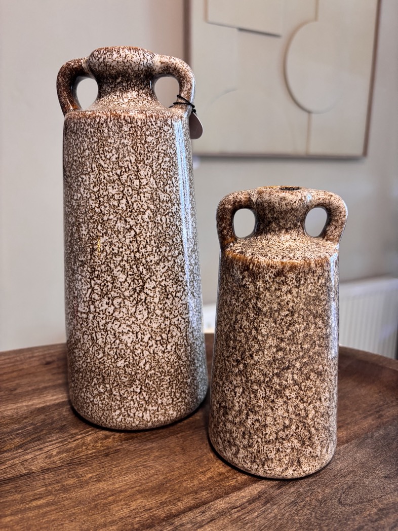 Bruin gespikkelde vaasjes van keramiek set van 2