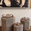 Set van drie beige glitter kerstdecoratie cadeaus met grote strik