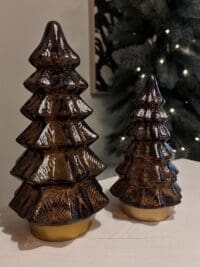Bruin glazen kerstboompje met ledverlichting in 20 en 27 cm hoog